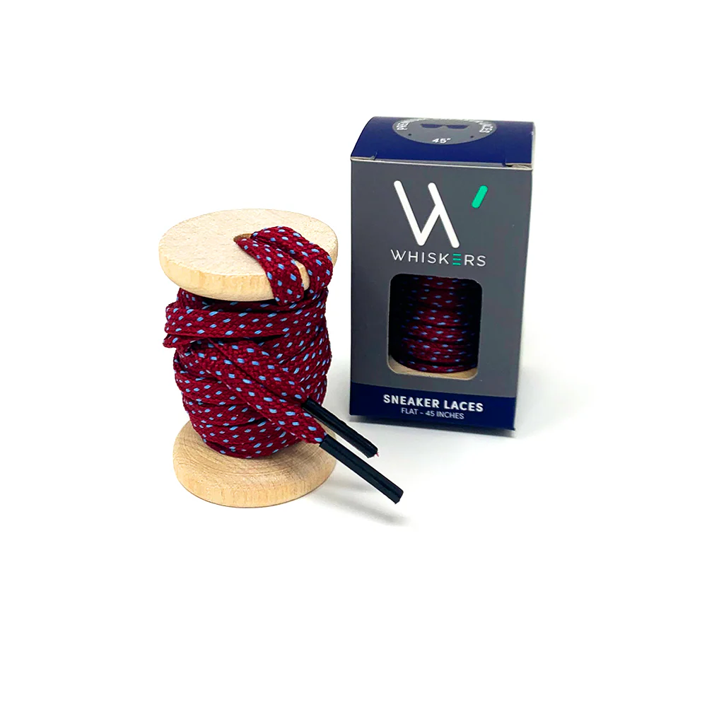 45" Garnet & Light Blue Flat Ticked Sneaker Lace + Garnet & Light Blue Banded Jacques Sock - Image 3