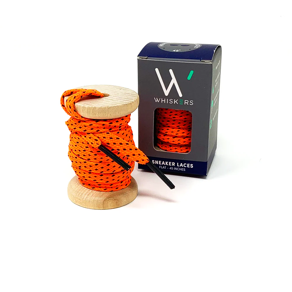 Neon Orange & Navy Flat Ticked Athletic Golf Laces - Image 2