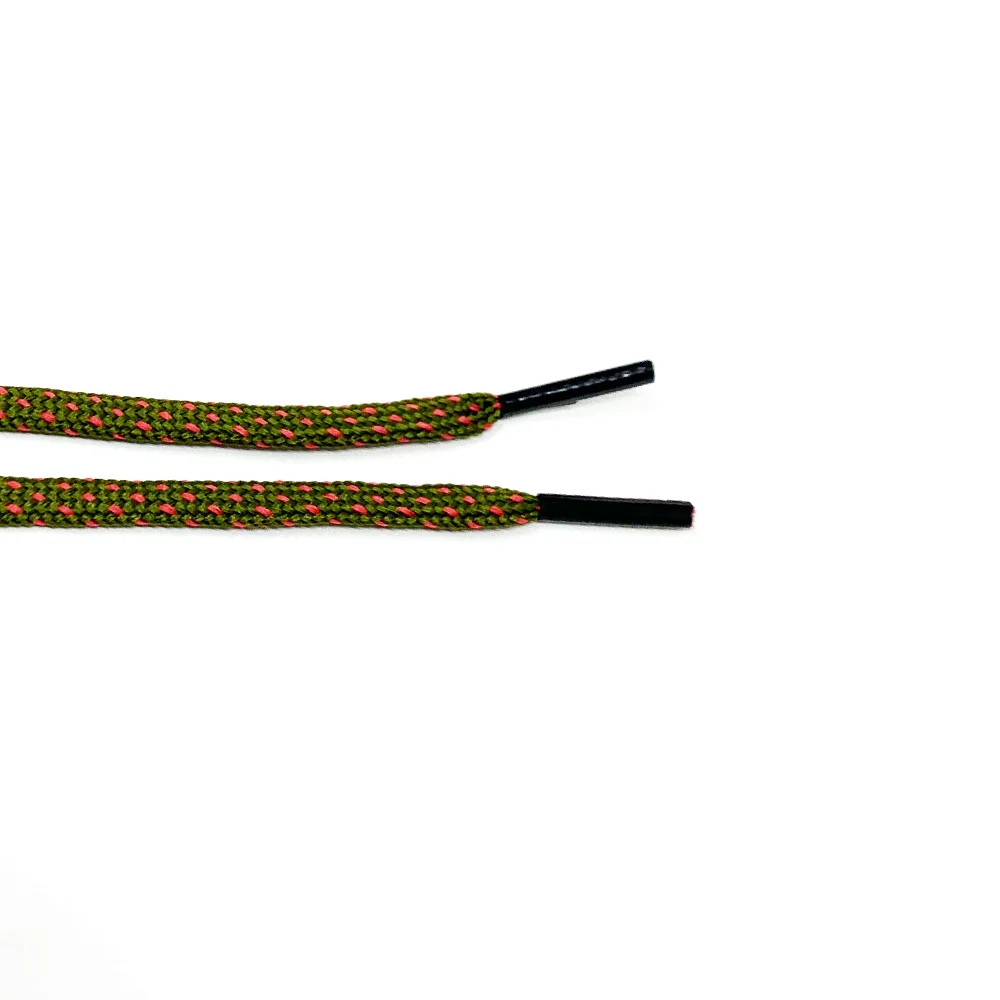 Olive Green & Guava Flat Ticked Sneaker Laces - Image 3